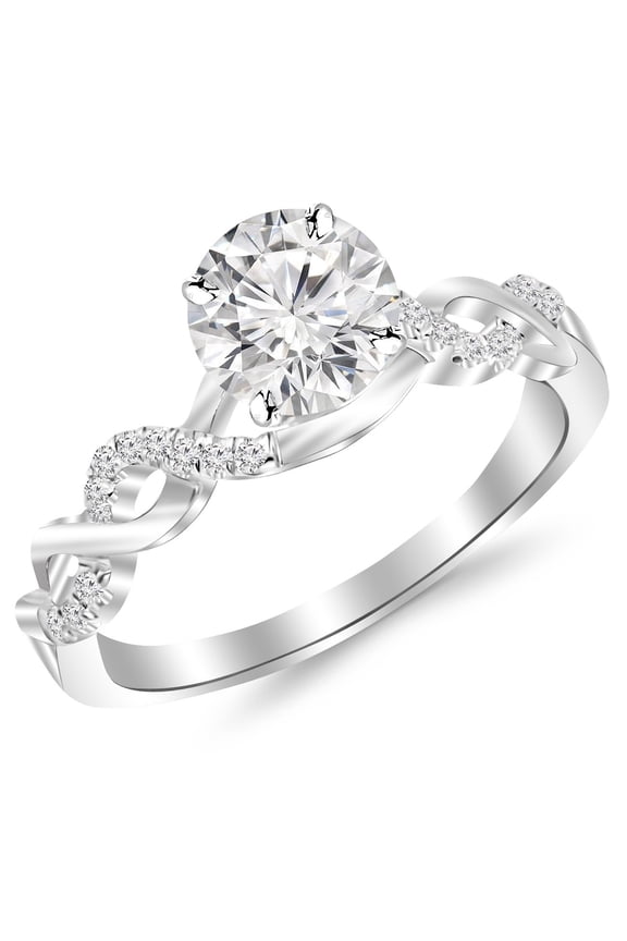 14K White Gold 2.13 Carat LAB GROWN IGI CERTIFIED DIAMOND Twisting Infinity Gold and Diamond Split Shank Pave Set Round Cut Diamond Engagement Ring (E-F Color SI1-SI2 Clarity 2 Ct Center)