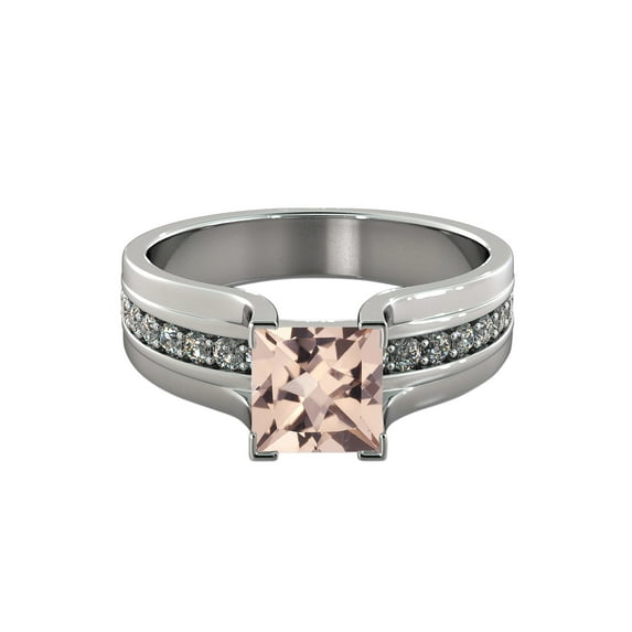 14K White Gold 2.20 CT natural peach/pink VS Morganite Ring with Diamonds Bridge Vintage Promise