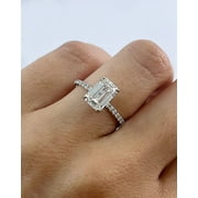 SAGE DESIGNS LOS ANGELES JEWELER 14K White Gold 2.26 CTW Lab Created Emerald Cut Diamond Hidden Halo Solitaire Engagement Ring IGI Certified