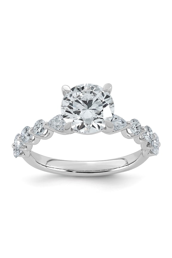 14K White Gold 2 3/4ct Cert. Rd Ctr Lab Grown Diamond VS+ F+ w/ Rd & Pear Sides Comp. Eng