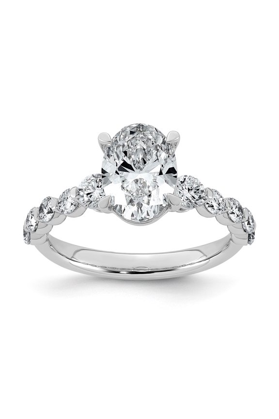 14K White Gold 2 3/4ct Certified Oval Ctr Lab Grown Diamond VS+ F+ w/ Round Sides Comp. E