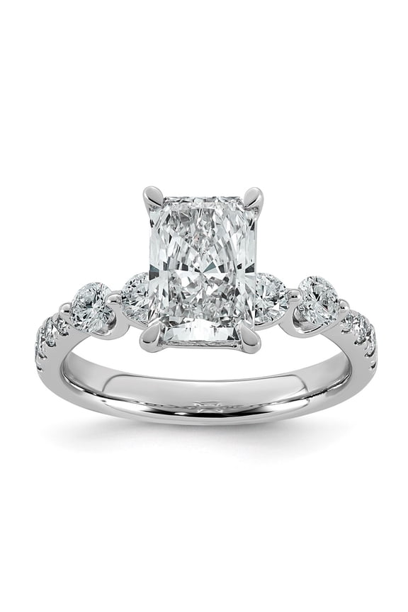 14K White Gold 2 5/8ct Cert. Radiant Ctr Lab Grown Diamond VS+ F+ w/ Round Sides Comp. En