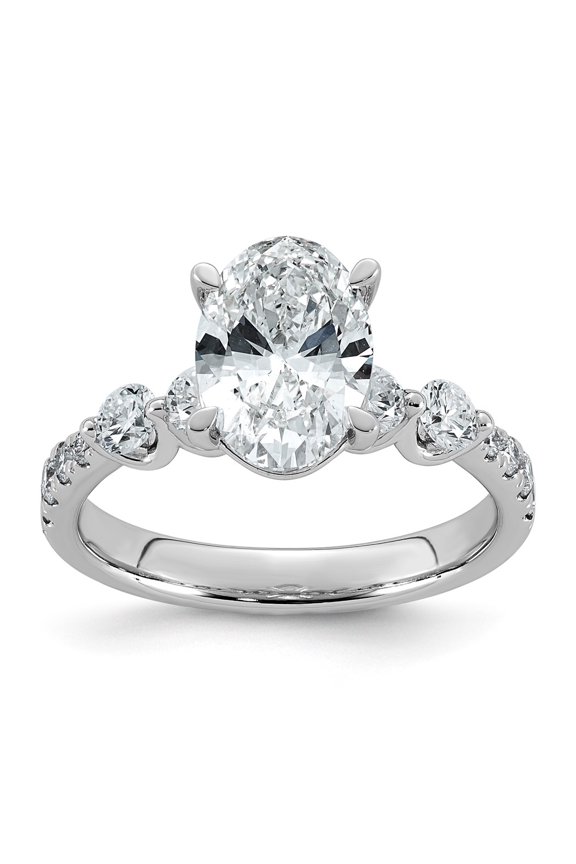14K White Gold 2 5/8ct Certified Oval Ctr Lab Grown Diamond VS+ F+ w/ Round Sides Comp. E