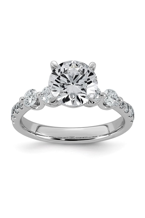 14K White Gold 2 5/8ct Certified Rd Ctr Lab Grown Diamond VS+ F+ w/ Round Sides Comp. Eng