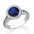 thumbnail image 1 of 14K White Gold 2.50 ctw Lab Created Blue Sapphire Ring with Diamonds Vintage Micro Pave Halo, 1 of 7