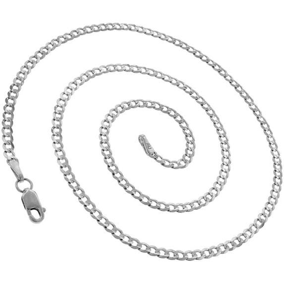 14K White Gold 2.5mm Solid Cuban Chain, FREE Microfiber Cloth, Curb Link Mens Womens Necklace, Giorgio Bergamo