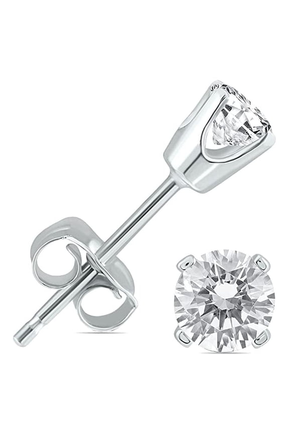 14K White Gold 3 Carat Round Solitaire Created Diamond Stud Earrings Plated by Paris Jewelry
