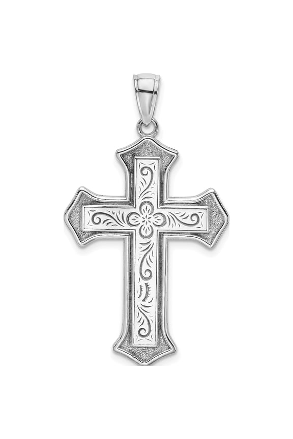14K White Gold 2-D Filigree Center Block Cross Charm Material Primary Purity Sculptural Lustrous Inspired A thoughtful gift for anniversaries birthdays or special occasions