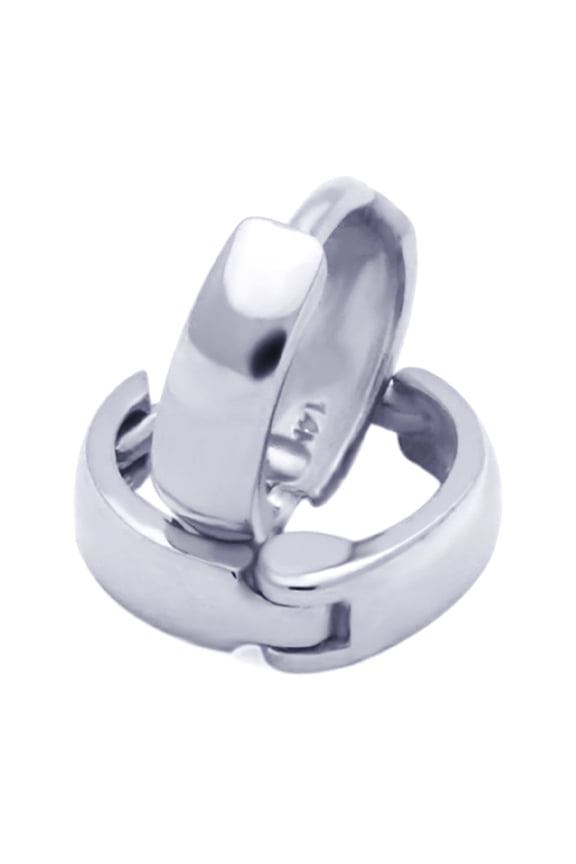 14K White Gold 2 mm Width Domed Small Plain 6 mm Length Huggie Hoop Earrings