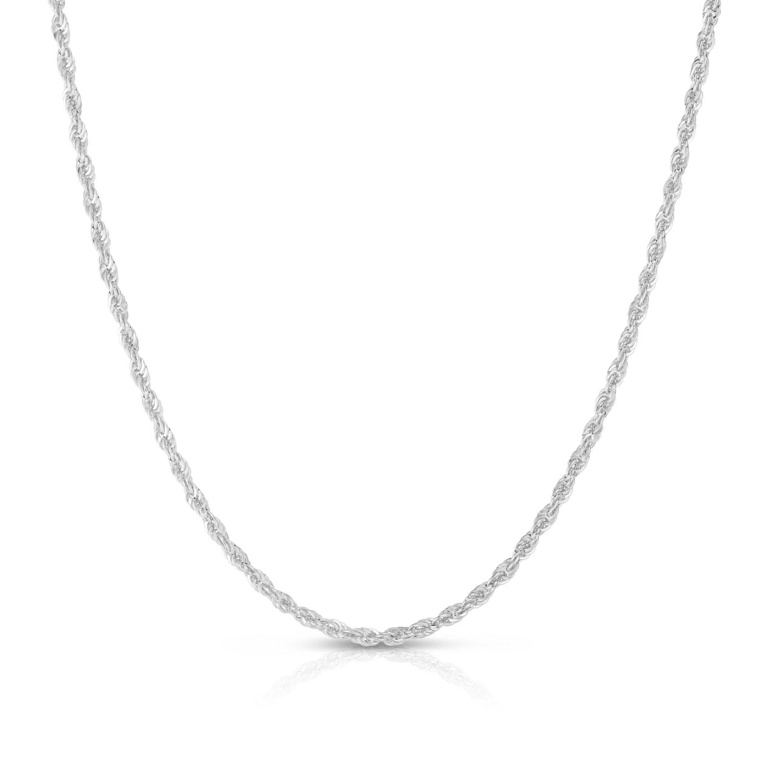 14K White Gold 20in 1.5mm Diamond Cut Rope Chain with Lobster Clasp