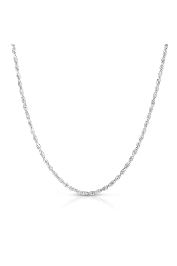 14K White Gold 20in 1.5mm Diamond Cut Rope Chain with Lobster Clasp