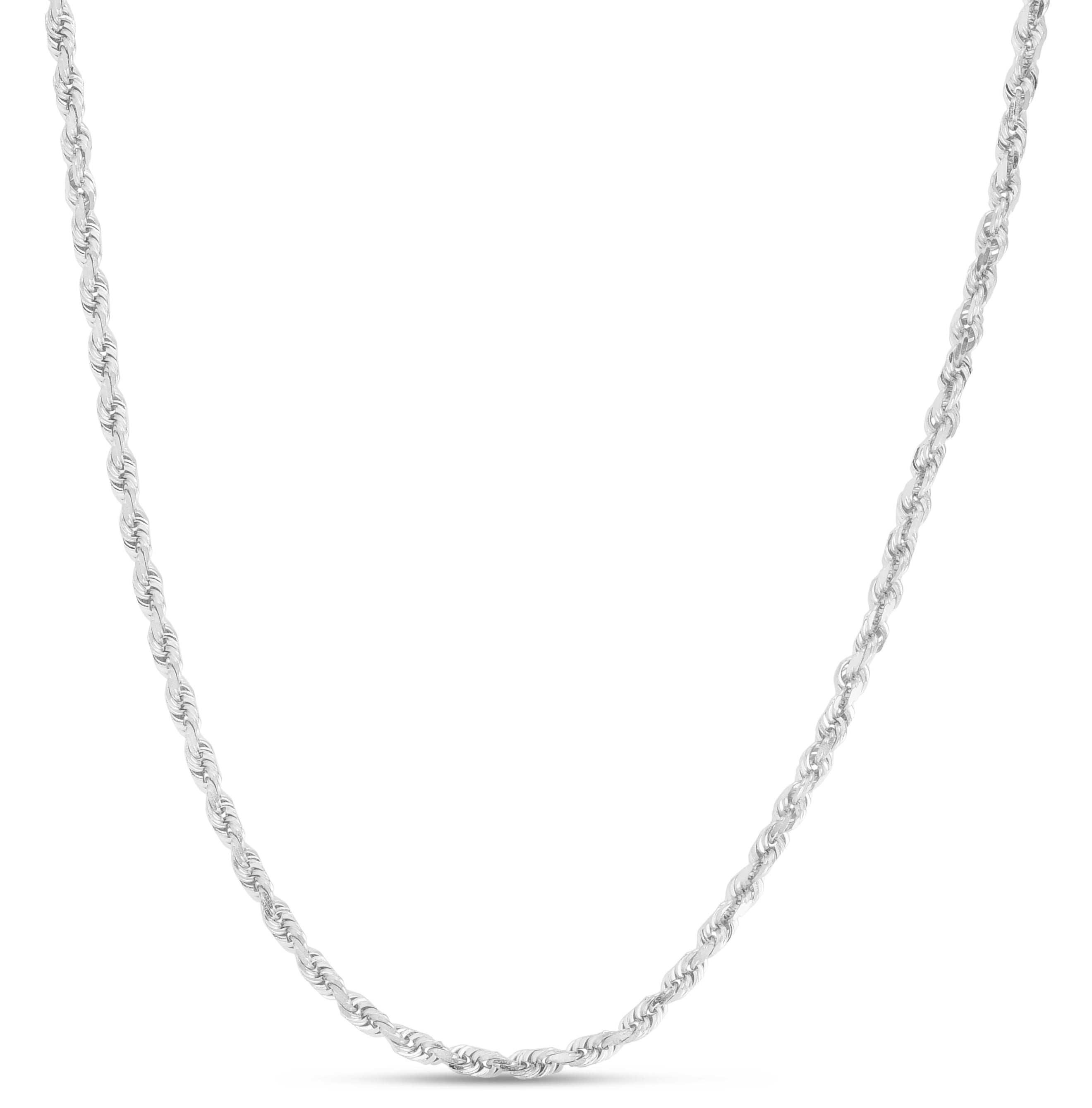 14K White Gold 22in 2.25mm Diamond-Cut Rope Chain with Lobster Clasp