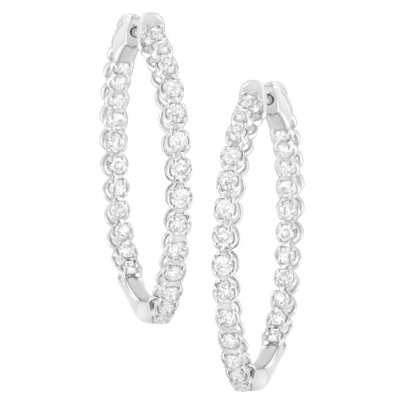 14K White Gold 2ct TDW Diamond Hoop Earrings (I-J, I1-I2)