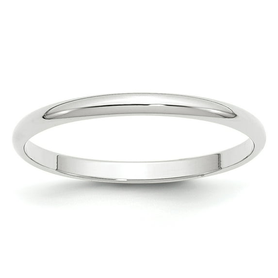 14K White Gold 2mm Light Weight Half Round Band Ring Size 10.5