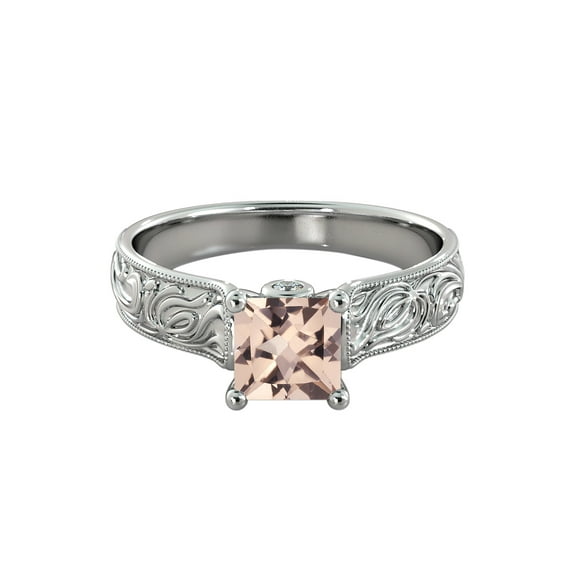 14K White Gold 3.06 CT natural peach/pink VS Morganite Ring with Diamonds Vintage Hand Engraved Art Deco