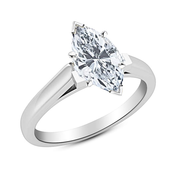 14K White Gold 3/4 Carat Lab Grown Solitaire Marquise Cut Cathedral IGI Diamond Engagement Ring (0.75 Ct,H-I VS2-SI1
