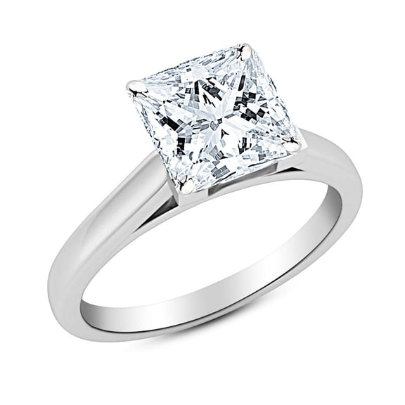 14K White Gold 3/4 Carat Lab Grown Solitaire Princess Cut Cathedral IGI Diamond Engagement Ring (0.75 Ct,E-F SI1-SI2