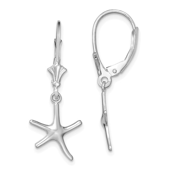 14K White Gold 3-D Mini Starfish Leverback Earrings TF1769W