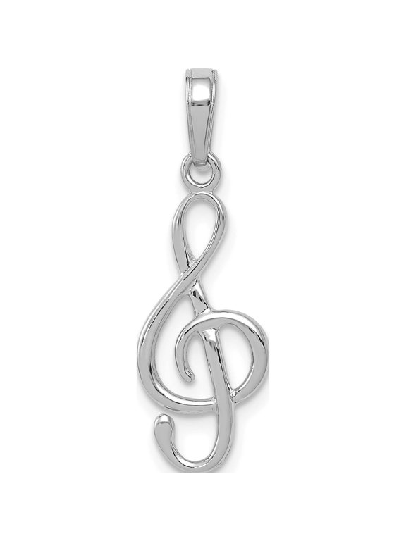 14K White Gold 3-D Treble Clef Pendant