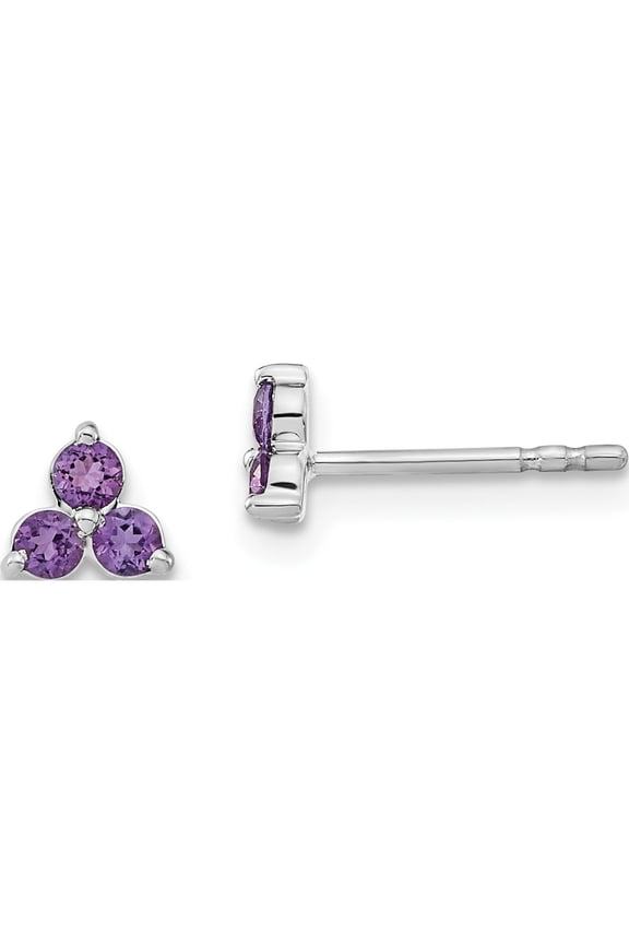 14K White Gold 3-Stone Amethyst Triangle Earrings (Width 5.3) (Length 5.3) - Jbsp