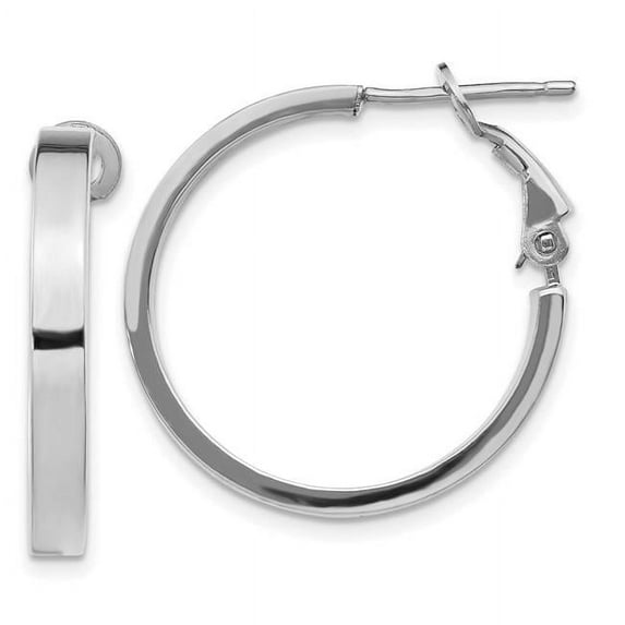 14K White Gold 3 x 20 mm Polished Square Tube Round Hoop Earrings