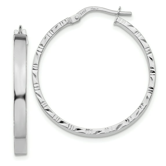 14K White Gold 30mm x 3mm Textured Edge Hoop Earrings