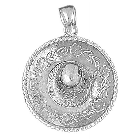 14K White Gold 3D Sombrero Pendant - 36 mm