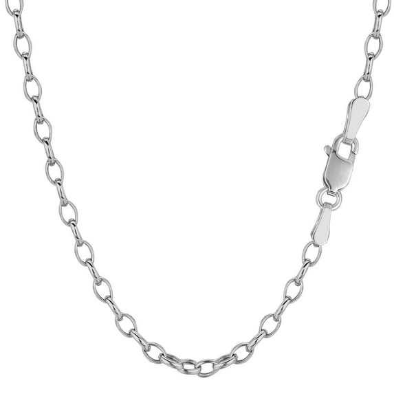 14K White Gold 3MM Oval Rolo Link Pendant Necklace Chains 16" - 24", Gold Necklace for Men & Women, 100% Real 14K Gold, Next Level Jewelry
