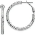 thumbnail image 1 of 14K White Gold 3X25mm Diamond-Cut Round Omega Back Hoop Earrings (32.25 X 32) Made In Peru pre940w, 1 of 5