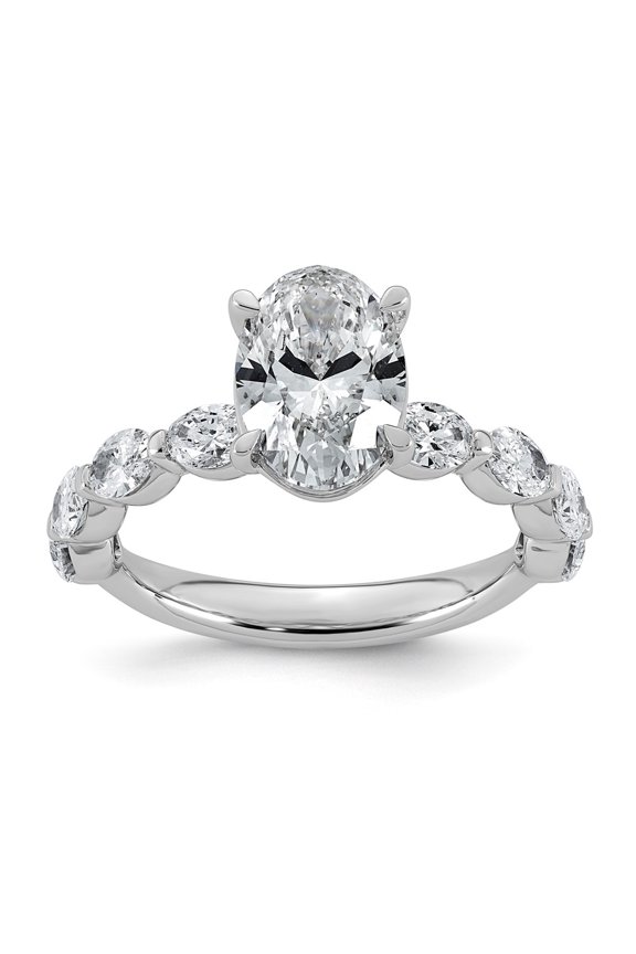 14K White Gold 3ct Certified Oval Ctr Lab Grown Diamond VS+ F+ w/ Oval Sides Comp. Eng. R