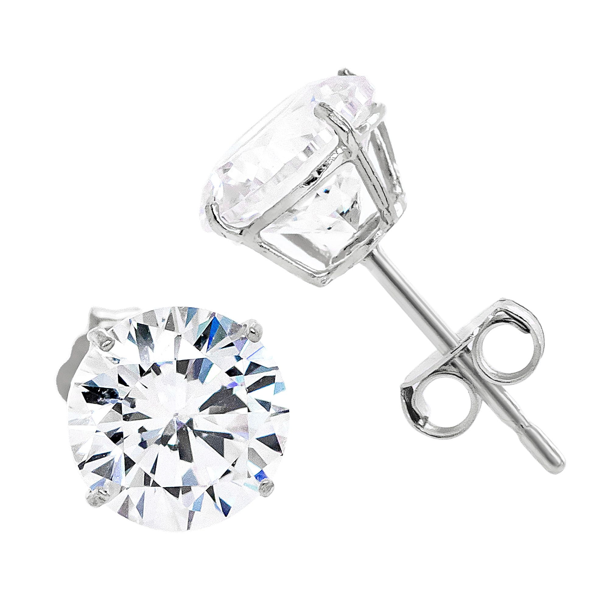 14K White Gold 3mm-8mm Diamond Simulated CZ Stud Earrings Push