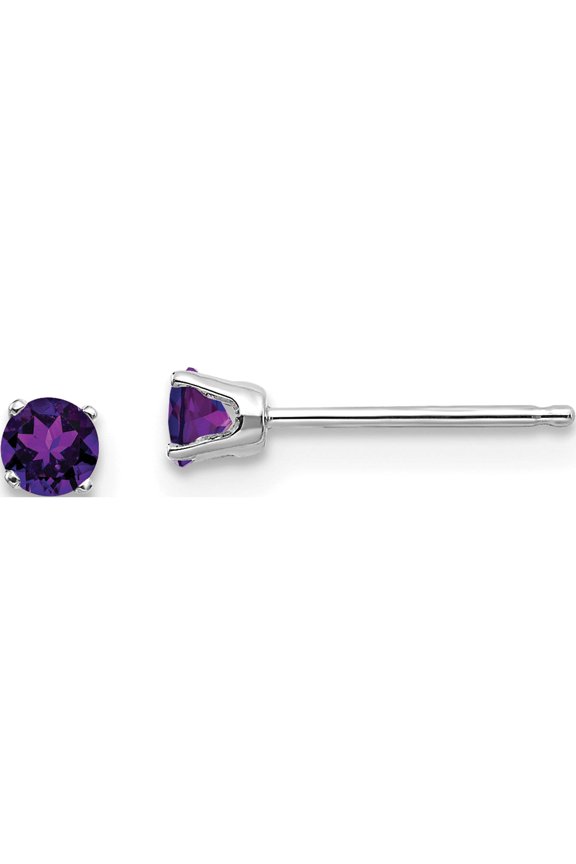 14K White Gold 3mm Amethyst Stud Earrings (3 X 3) Made In India xbe110