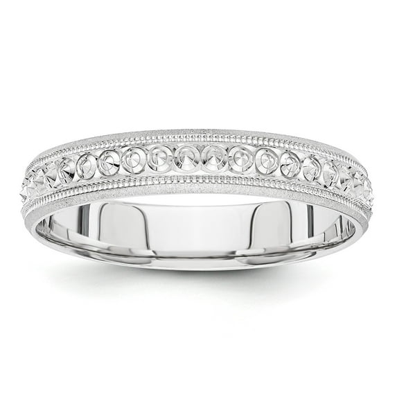 14K White Gold 3mm Design Etched Wedding Band - Size 5