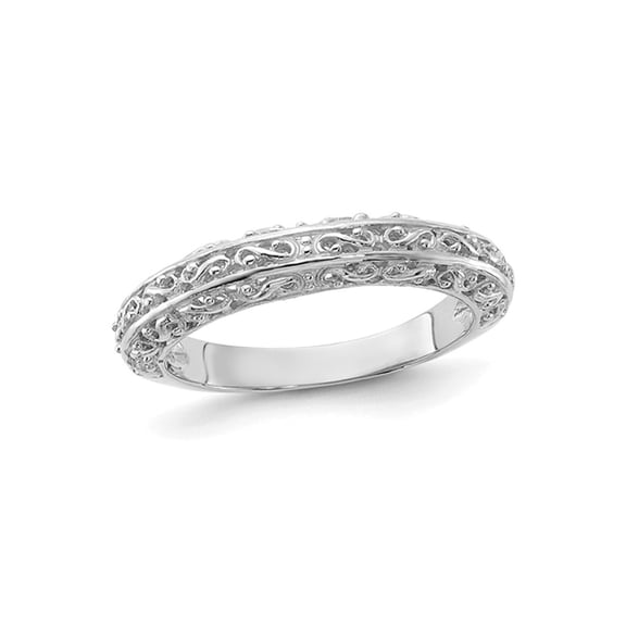 Gem & Harmony 14K White Gold 3mm Filigree Wedding Band Ring (SIZE 6) for Women