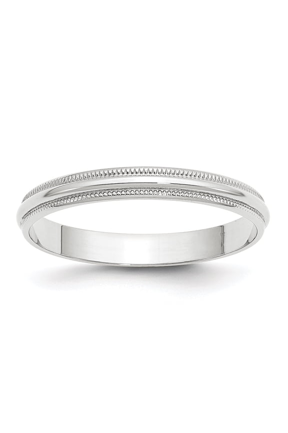 14K White Gold 3mm Light Weight Milgrain Half Round Band Ring Size 8