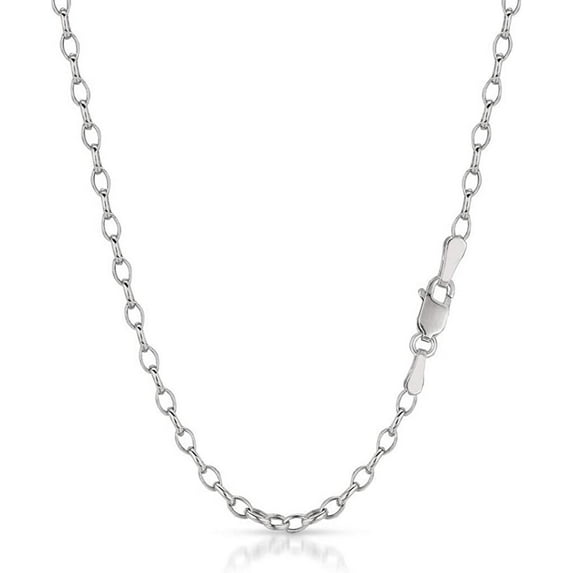 14K White Gold 3mm Oval Rolo Chain, FREE Microfiber Cloth, Belcher Link Mens Womens Necklace and Bracelet, Giorgio Bergamo 18