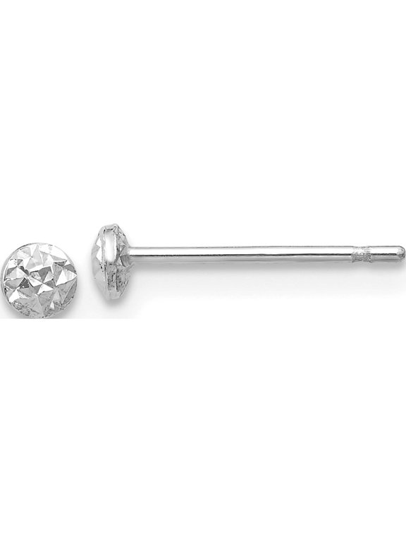 14K White Gold 3mm Textured Puffed Round Button Stud Earrings