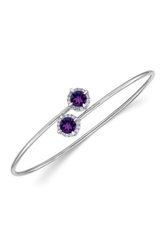 14K White Gold 4/5 Carat (Ctw) Amethyst Bangle Bracelet with Diamonds 1/8 carat (Ctw)