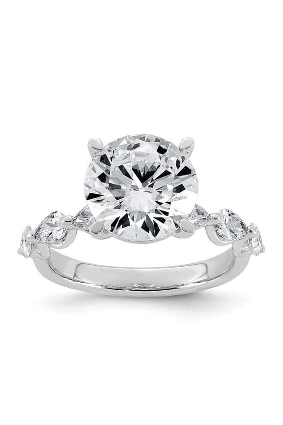 14K White Gold 4 7/8ct Certified Rd Ctr Lab Grown Diamond VS+ F+ w/ Pear Sides Comp. Eng.