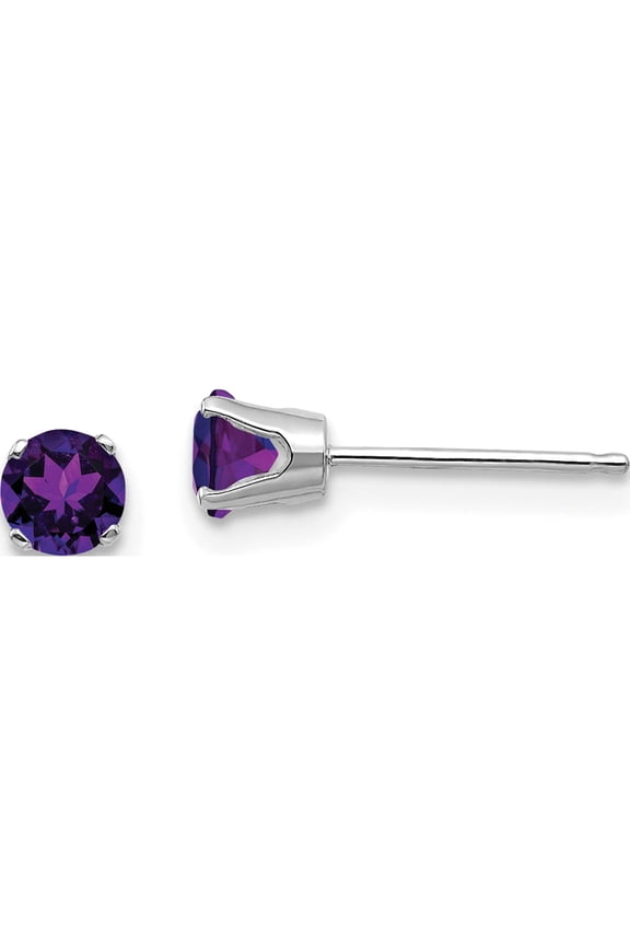 14K White Gold 4mm Amethyst Stud Earrings (4 X 4) Made In India xbe122