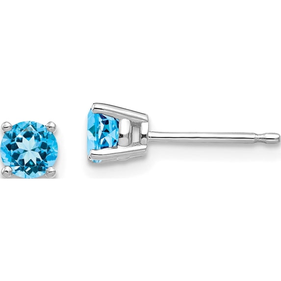 14K White Gold 4mm Blue Topaz Earrings (4 X 4) Made In India xe71wbt