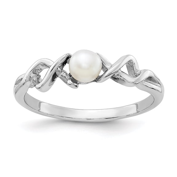 14K White Gold 4mm FW Cultured Pearl Ring Size 6