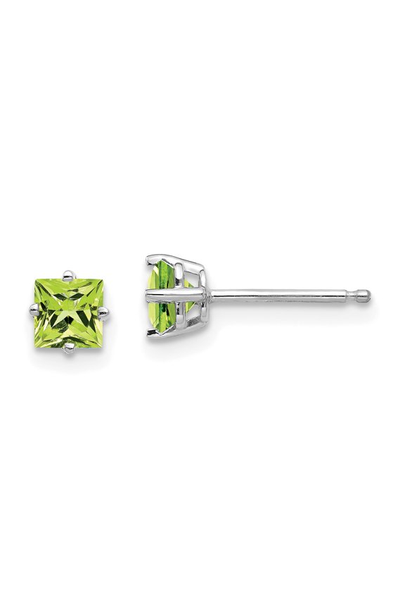 14K White Gold 4mm Square Step Cut Peridot Stud Earrings