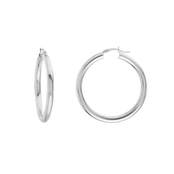 14K White Gold 4x40mm Round Tube Polished Hoops - Women