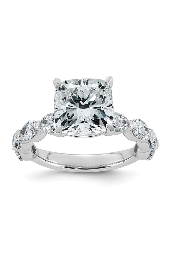 14K White Gold 5 1/2ct Cert. Cushion Ctr Lab Grown Diamond VS+ F+ w/ Oval Sides Comp. Eng
