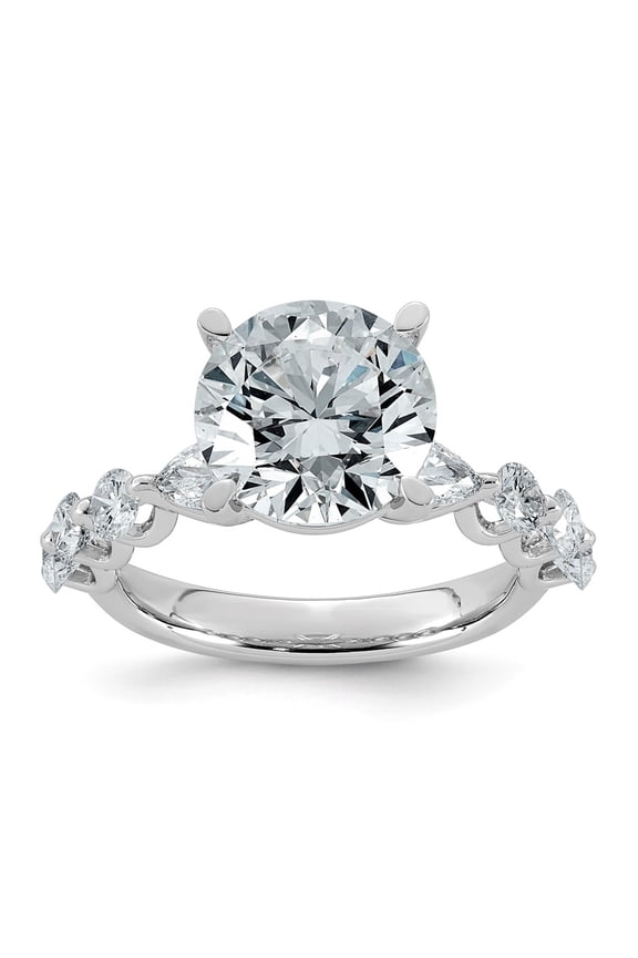 14K White Gold 5 1/8ct Cert. Rd Ctr Lab Grown Diamond VS+ F+ w/ Rd & Pear Sides Comp. Eng