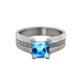 thumbnail image 1 of 14K White Gold 5.20 ctw Blue Topaz Ring with Diamonds Bridge Channel set Princess, 1 of 7