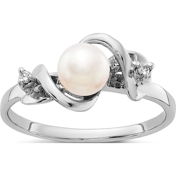14K White Gold 5.5mm Fw Cultured Pearl Aa Diamond Ring (Size 6) Made In United States y2017pl/aa