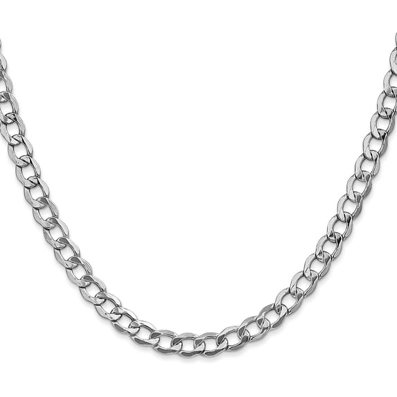 14K White Gold 5.5mm Semi-Solid Curb with Lobster Lock Chain - 22"