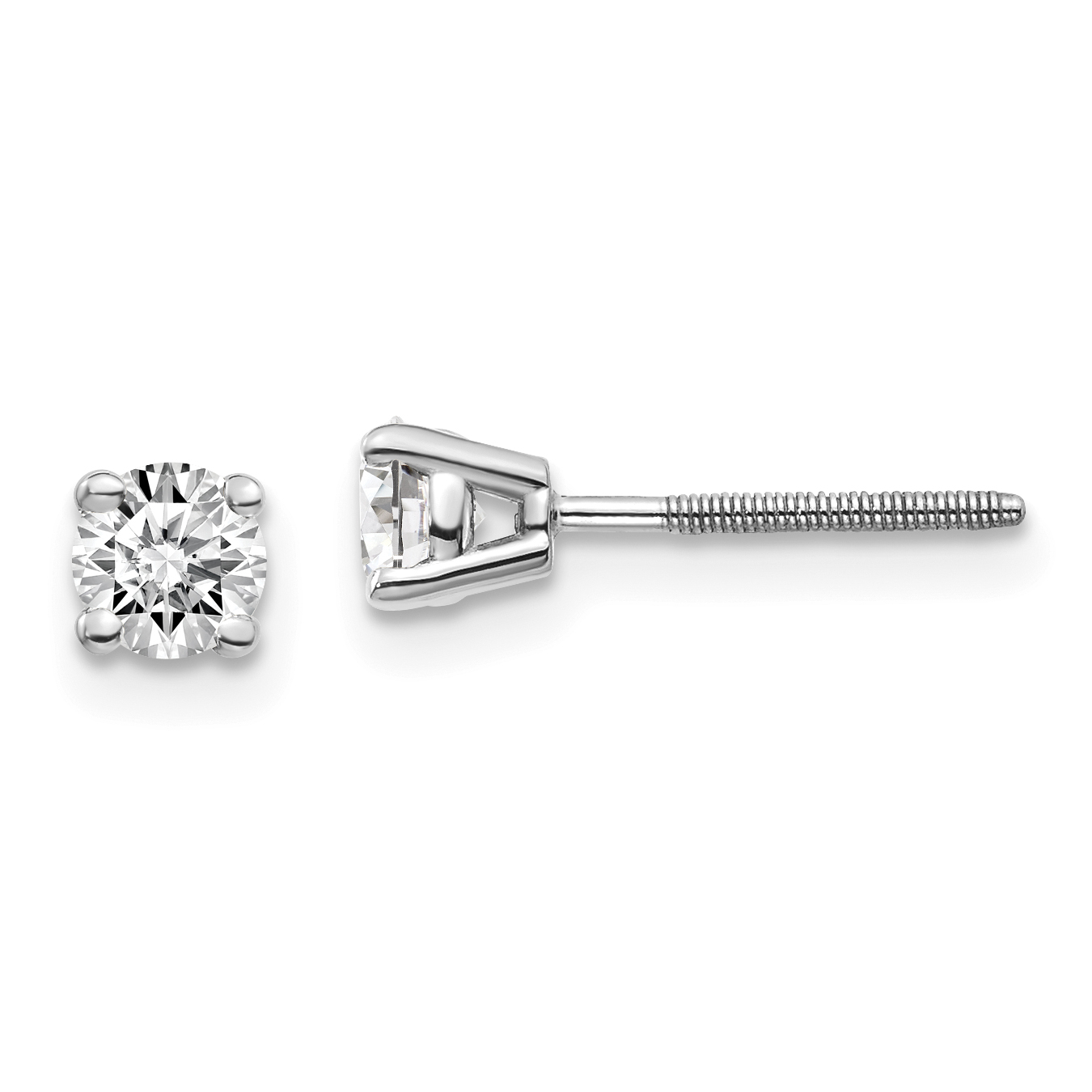 14K White Gold .50ct SI3 G-I Diamond Stud Thread On and Off Post Earrings